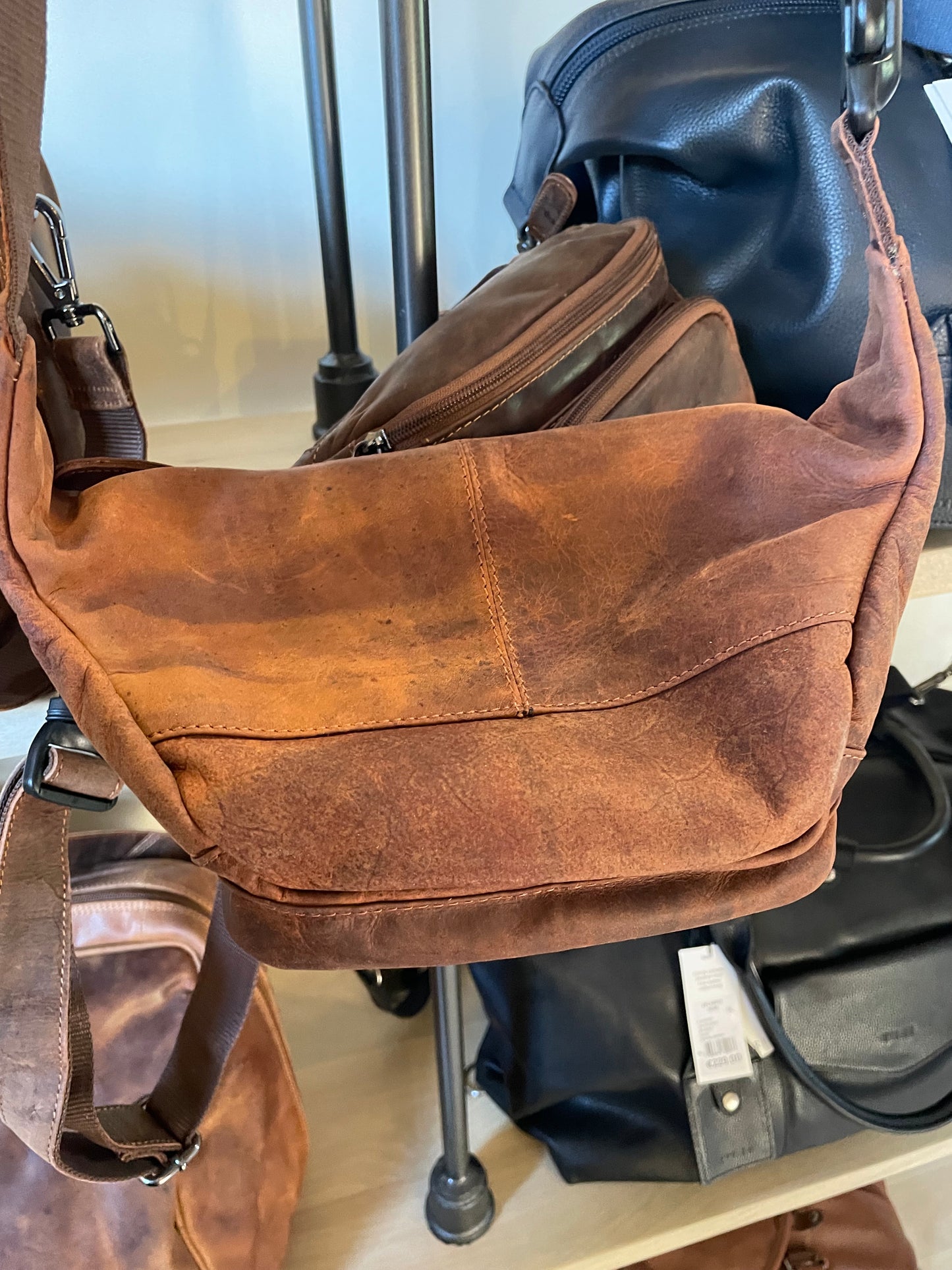 Sac banane Julien en cuir au look vintage marron/rouge (mixte)