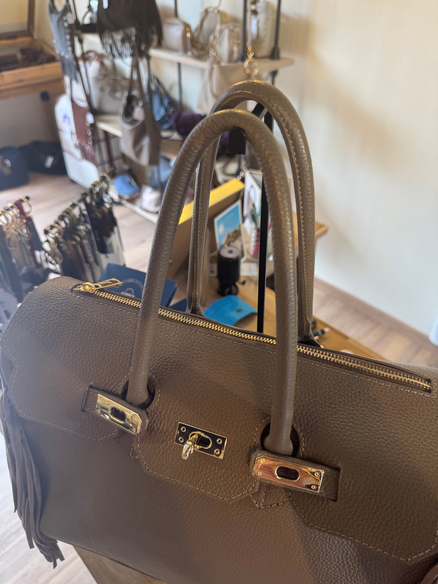 Sac Coline avec franges coloris taupe