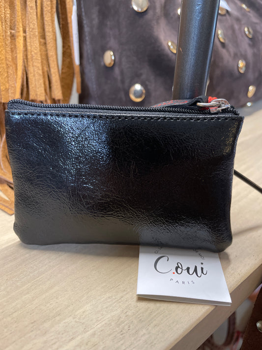 Porte monnaie en cuir verni noir - C-oui