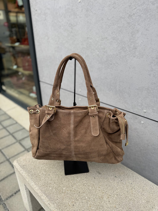 Sac Carla en cuir suédé (coloris taupe)