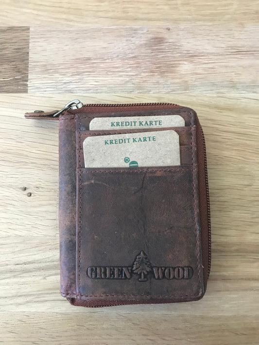 Porte monnaie /Porte cartes en cuir vintage GREEN WOOD