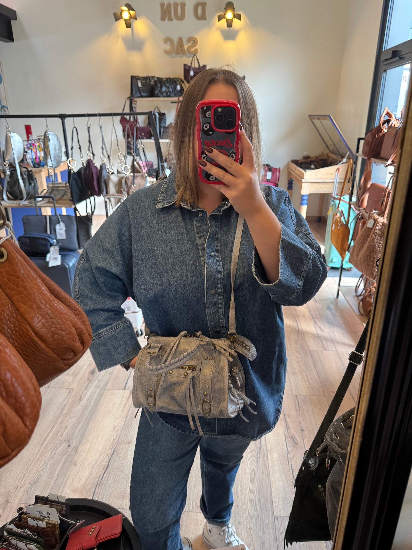 Sac Amandine mini en cuir mat coloris gris