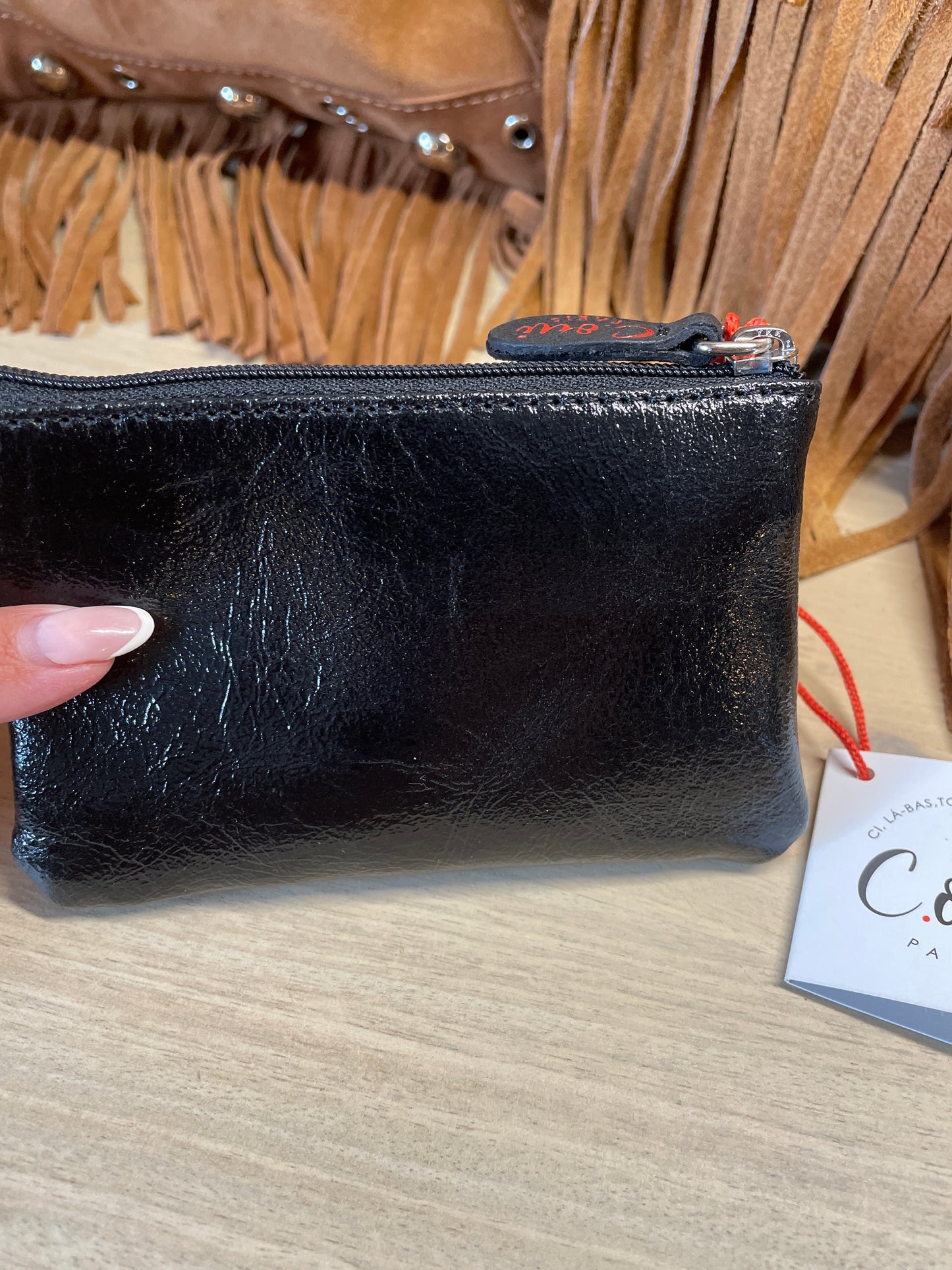 Porte monnaie en cuir verni noir - C-oui