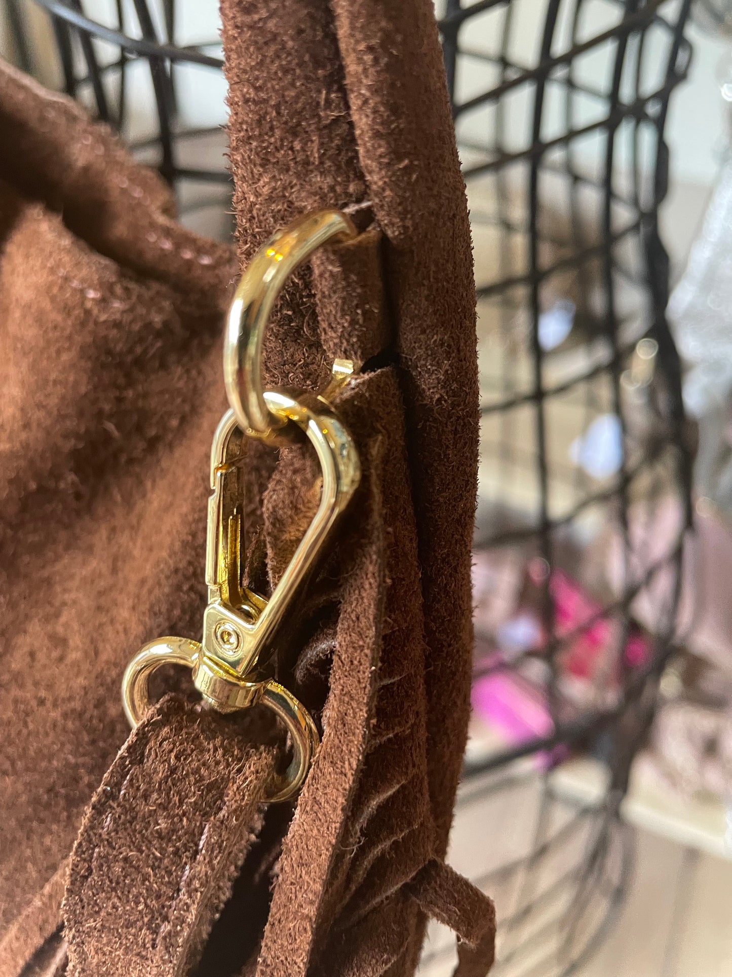 Sac Giulia en cuir suédé chocolat avec franges
