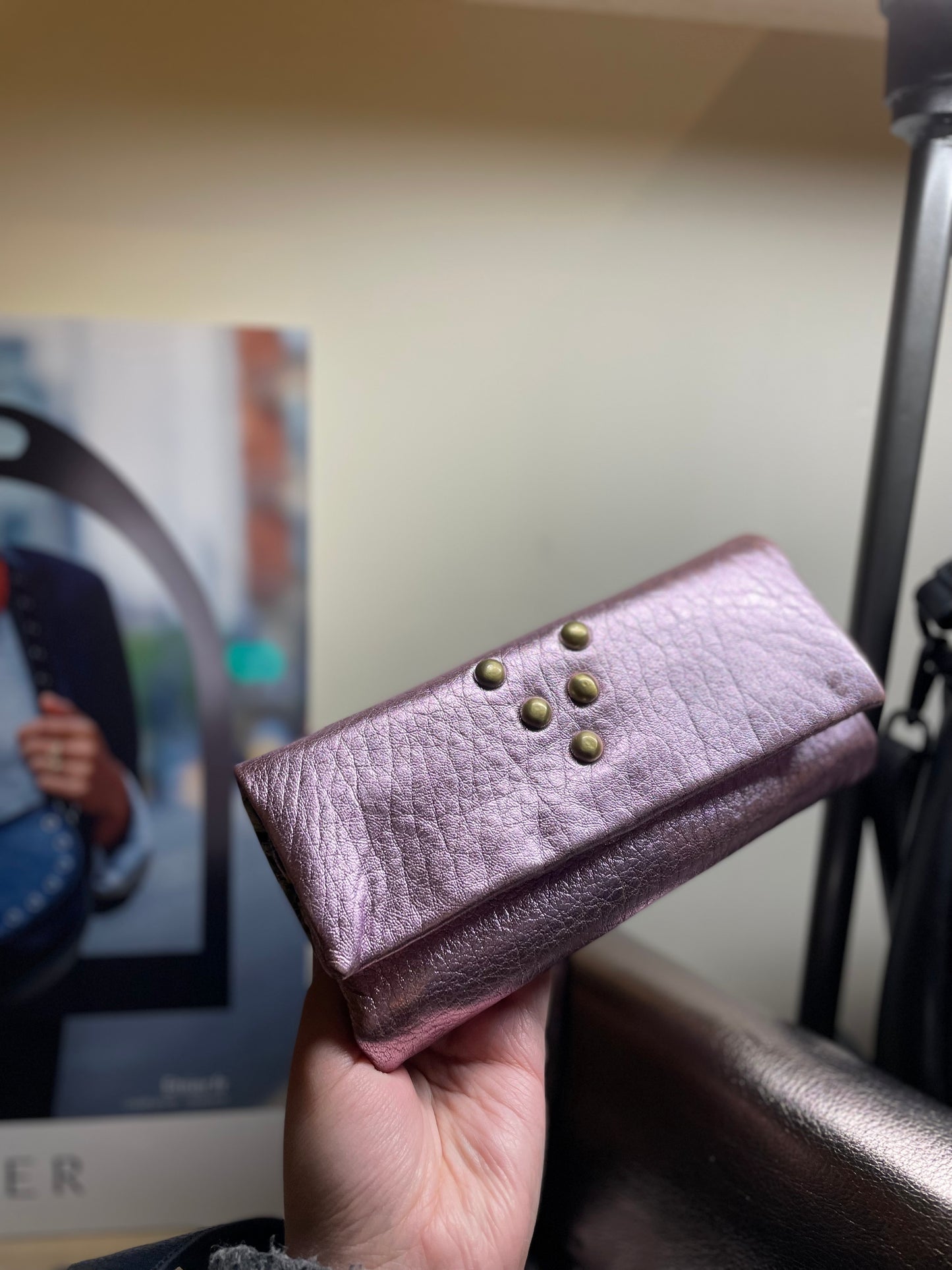 Trousse à bijoux en cuir rose nacré - Virginie Darling