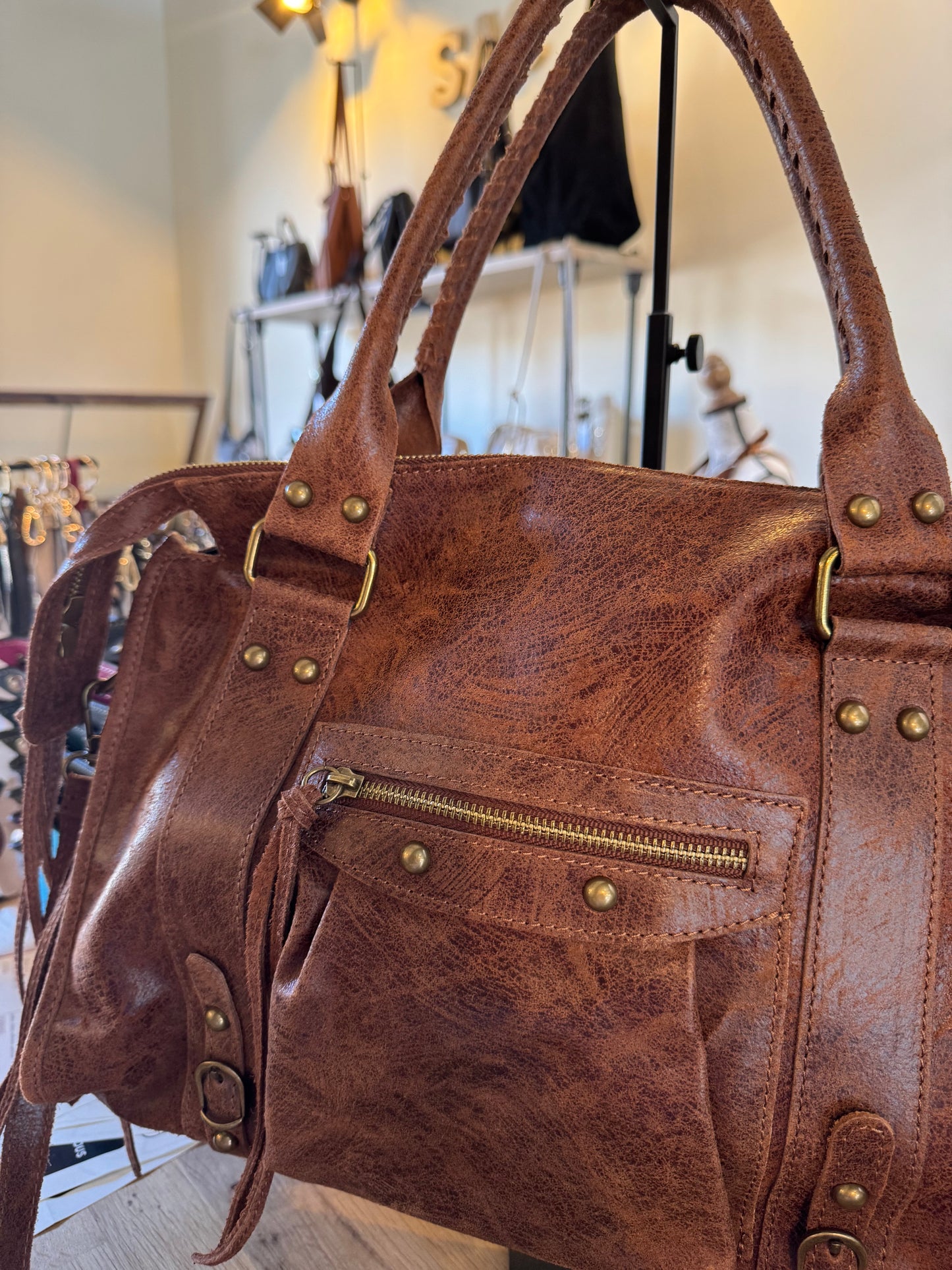 Sac Amandine en cuir mat coloris marron - grand format