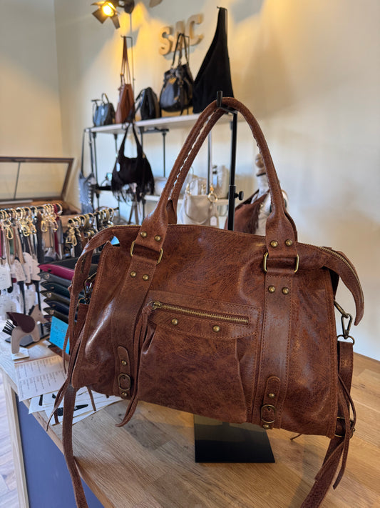 Sac Amandine en cuir mat coloris marron - grand format