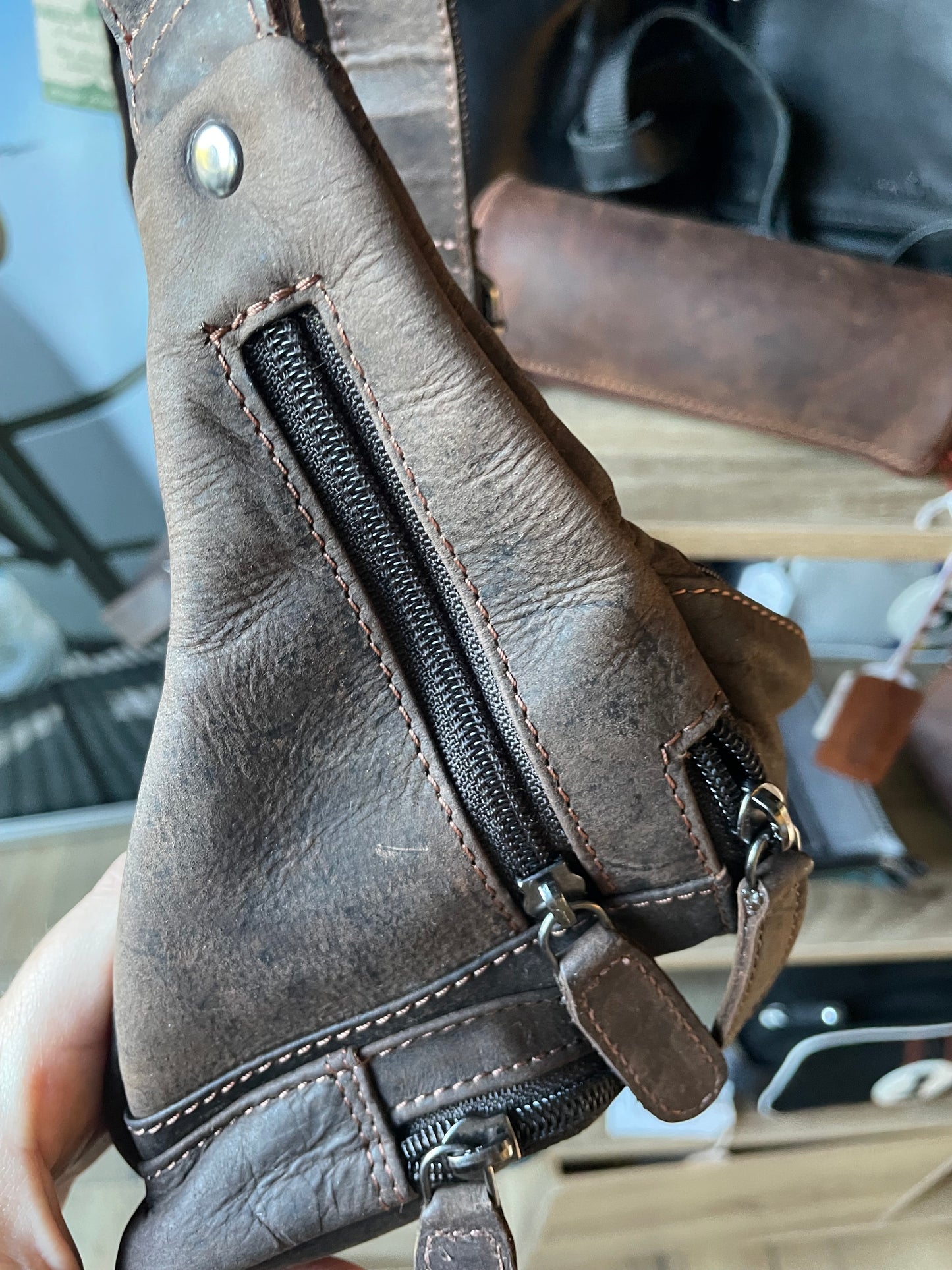 Sac banane Julien en cuir au look vintage brun (mixte)