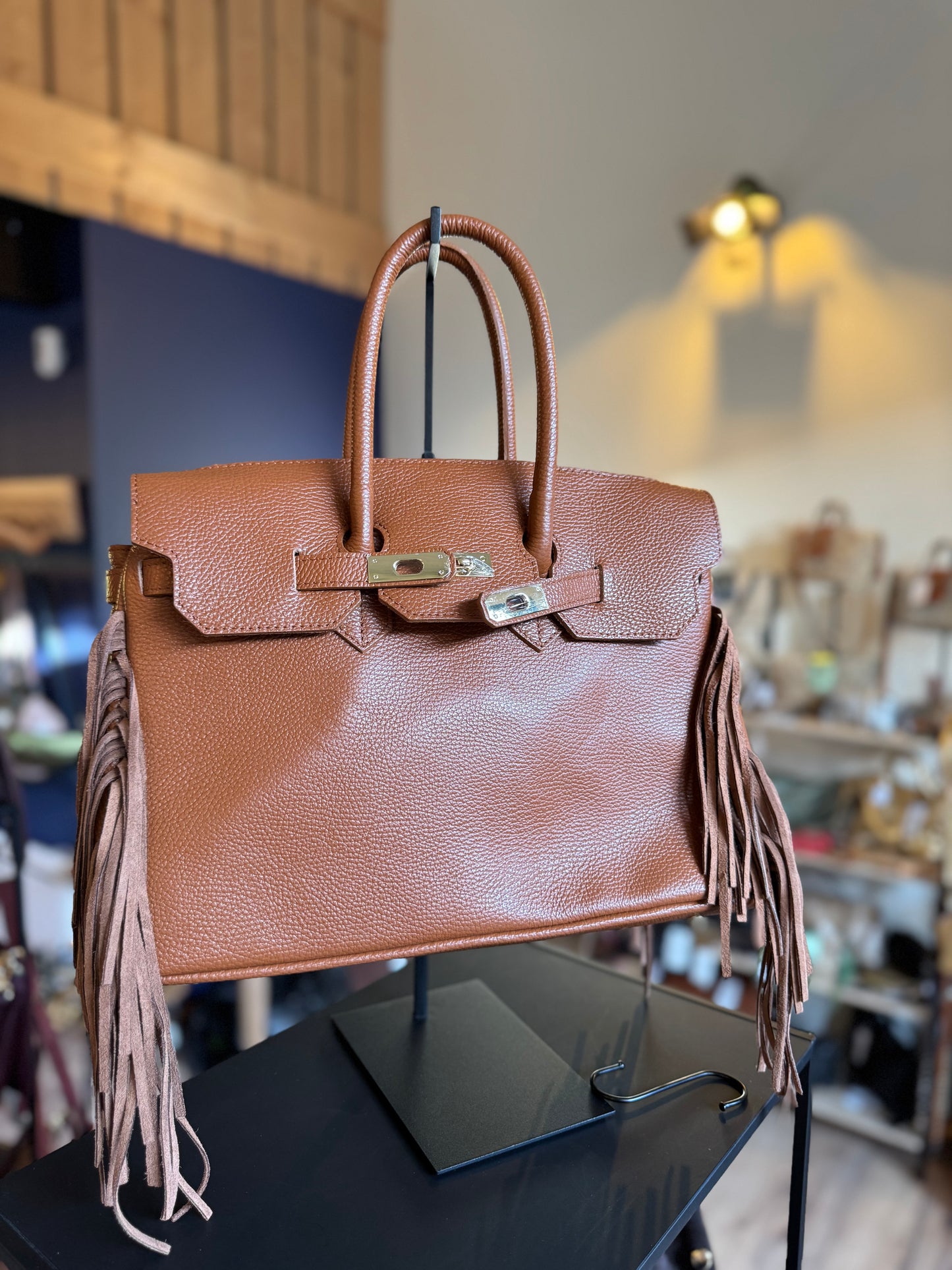 Sac Coline avec franges coloris cognac
