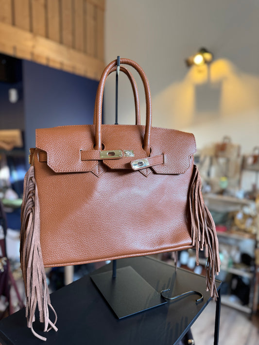 Sac Coline avec franges coloris cognac