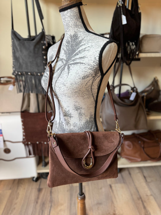 Sac Pochette Nattacha en cuir suédé coloris marron