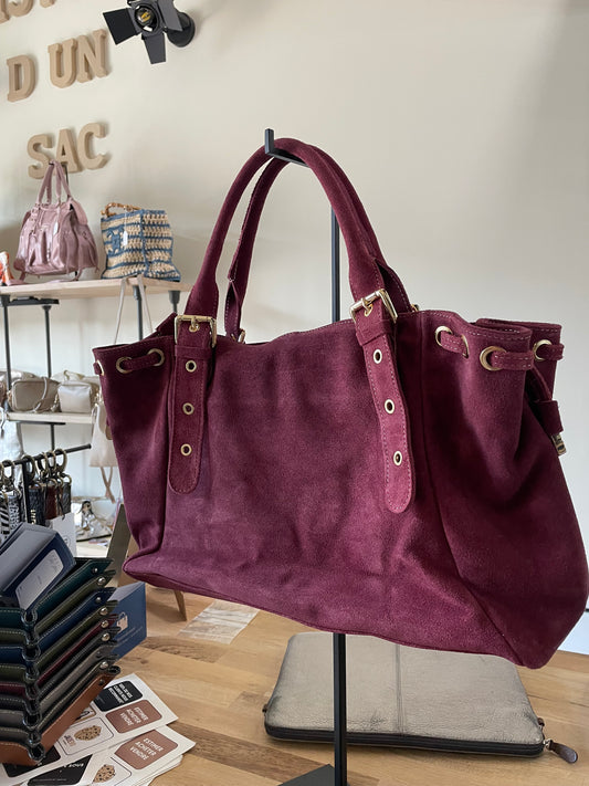 Sac Carla en cuir suédé (coloris bordeaux)
