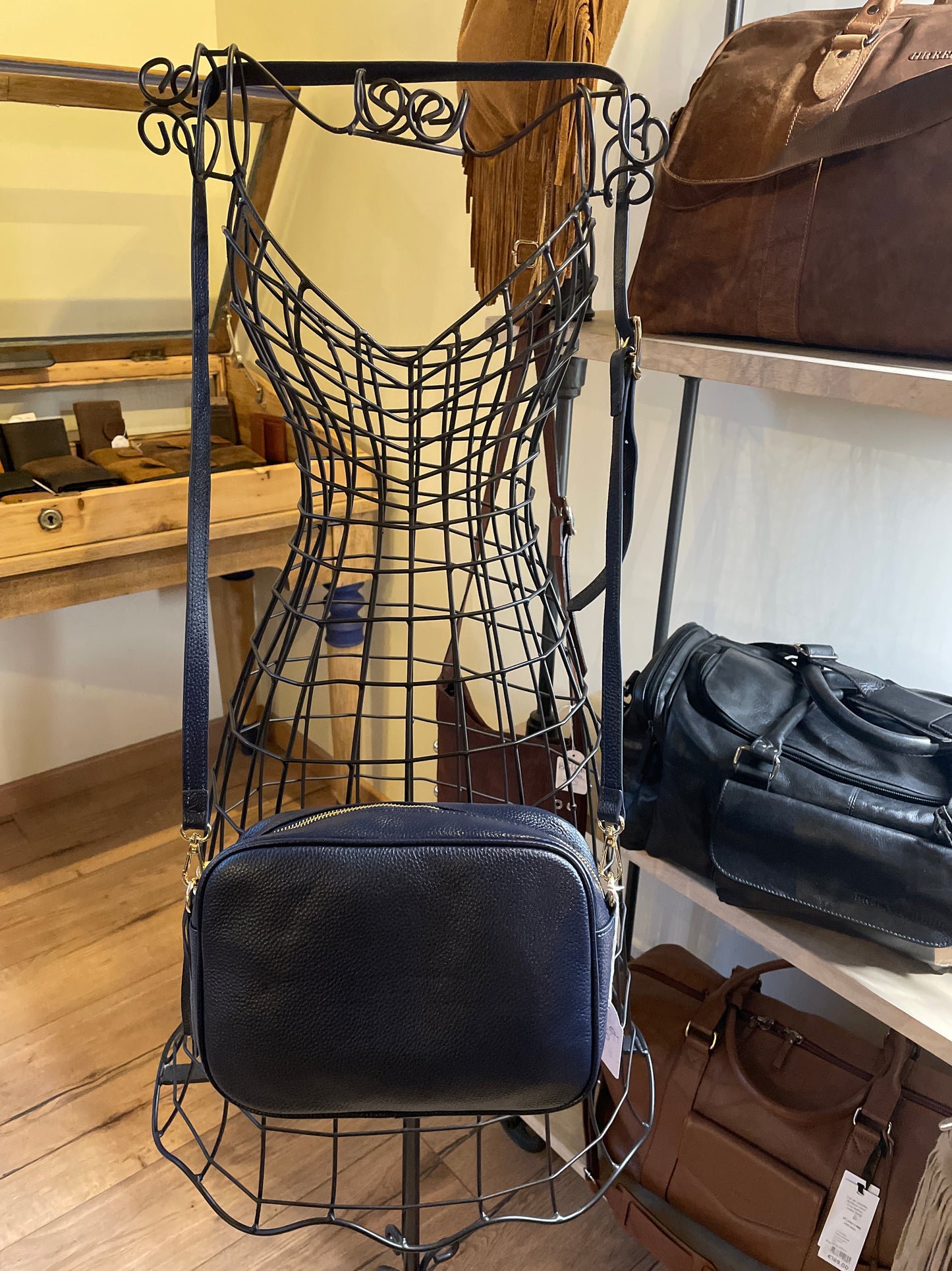 Sac MARINA format caméra cuir grainé - bleu marine
