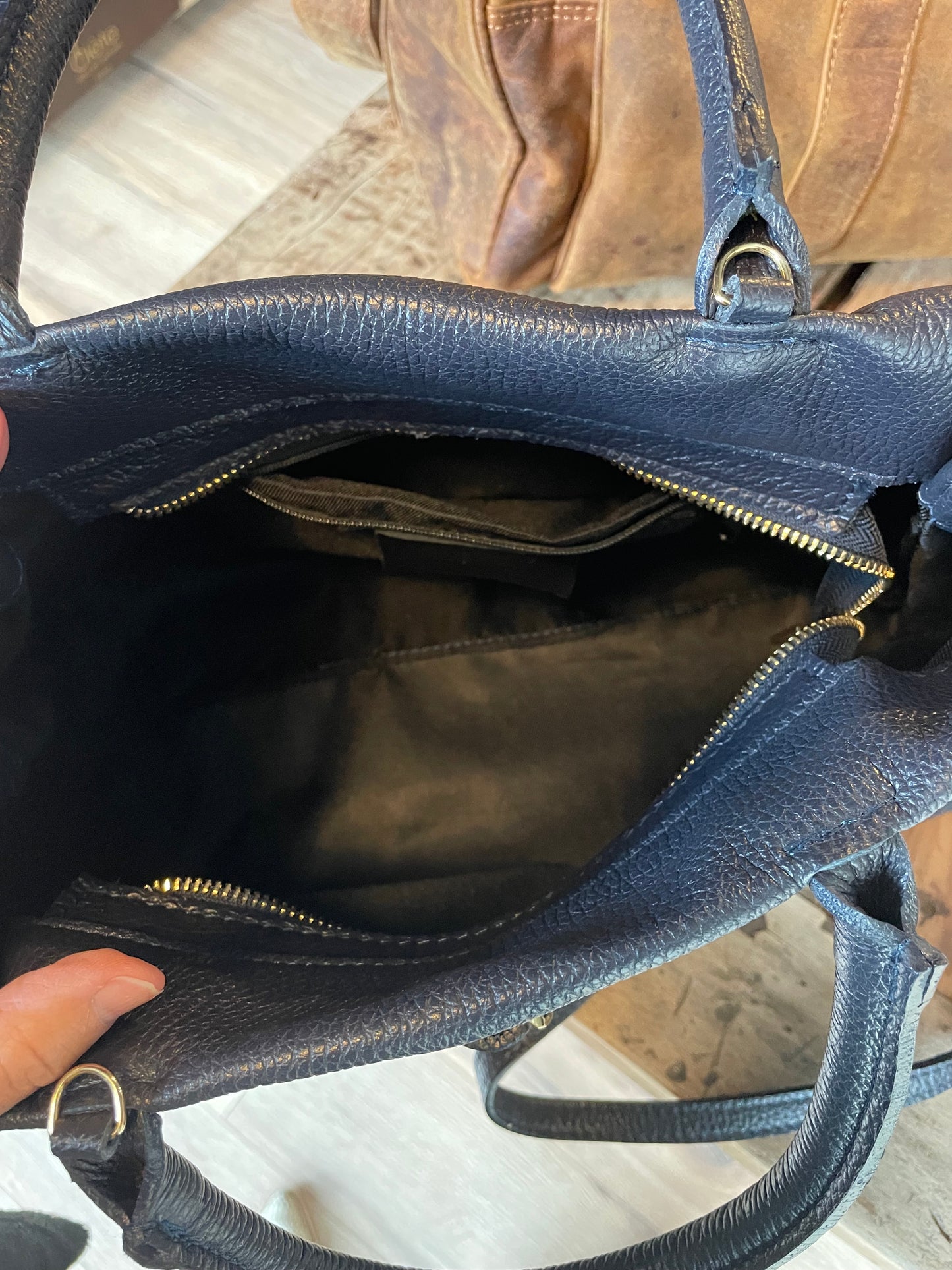 Sac Catherine en cuir grainé marine