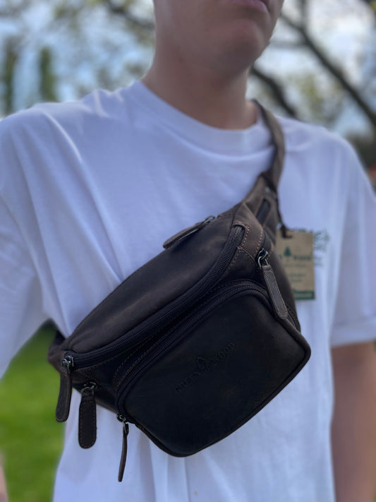 Sac banane Julien en cuir au look vintage brun (mixte)