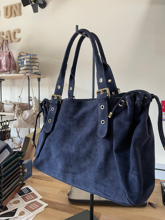 Sac Carla en cuir suédé (coloris bleu foncé)