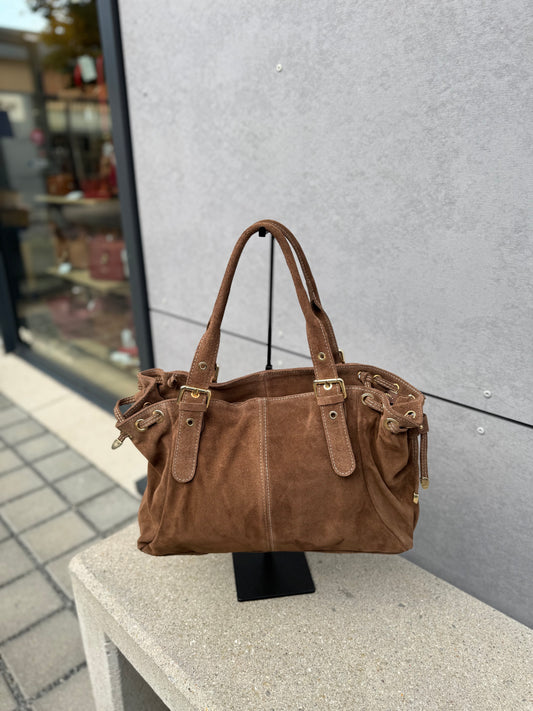 Sac Carla en cuir suédé coloris marron