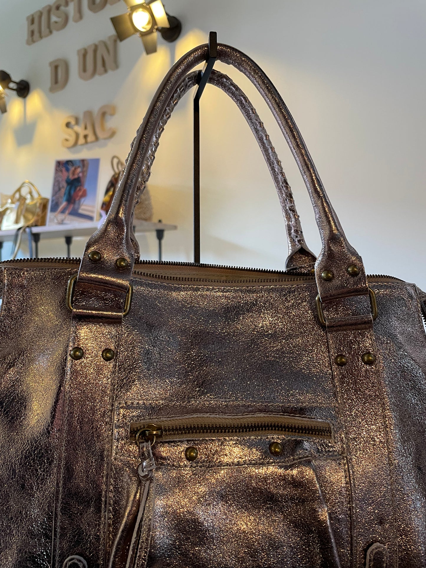 Sac Amandine en cuir bronze irisé grand format