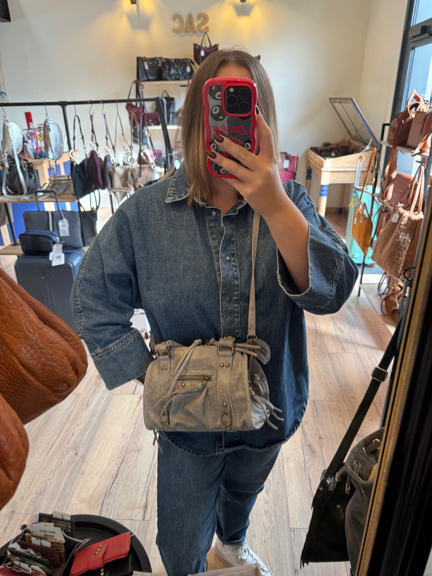 Sac Amandine mini en cuir mat coloris gris