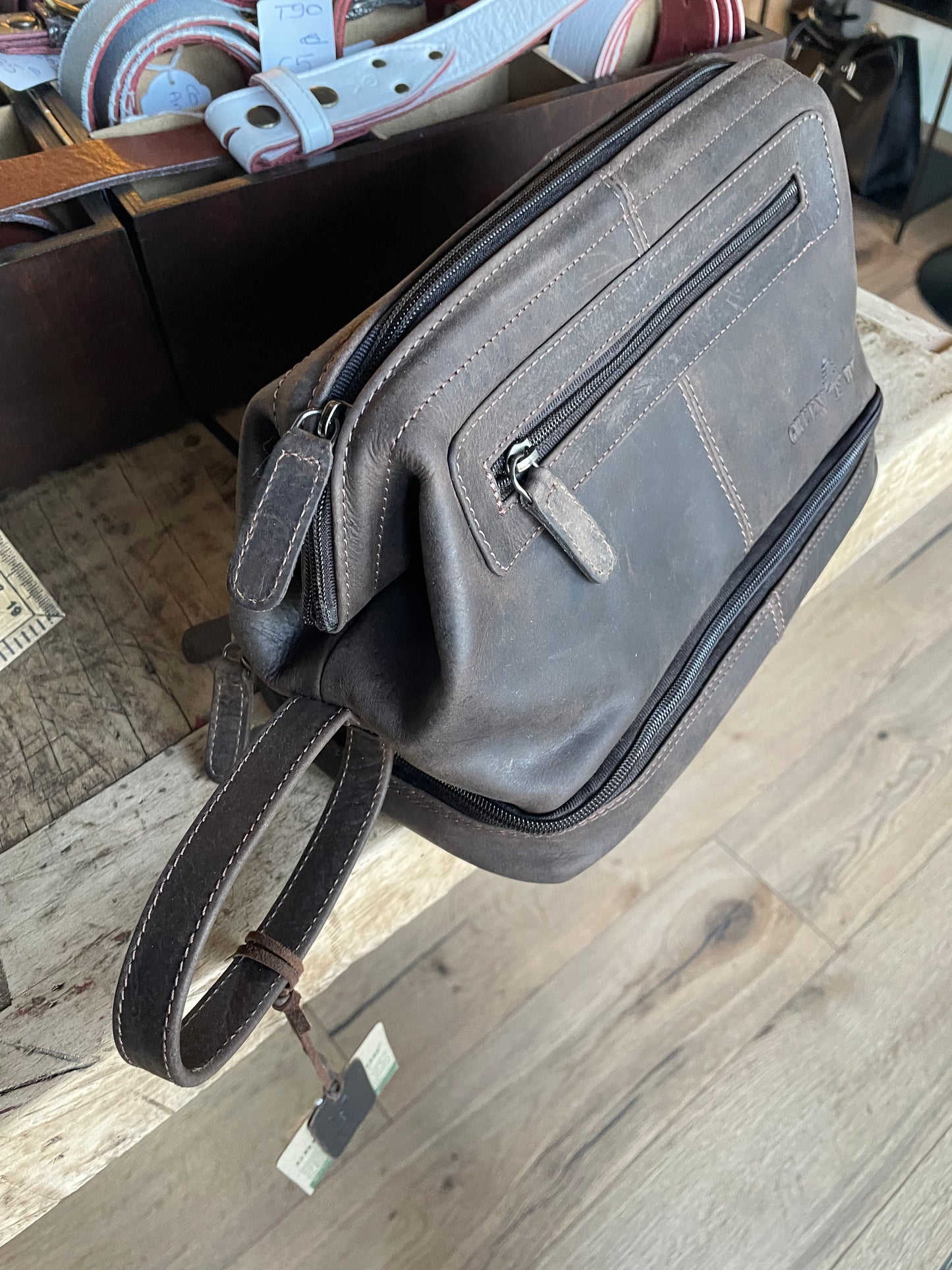 Trousse de toilette en cuir vintage brun - Green Wood