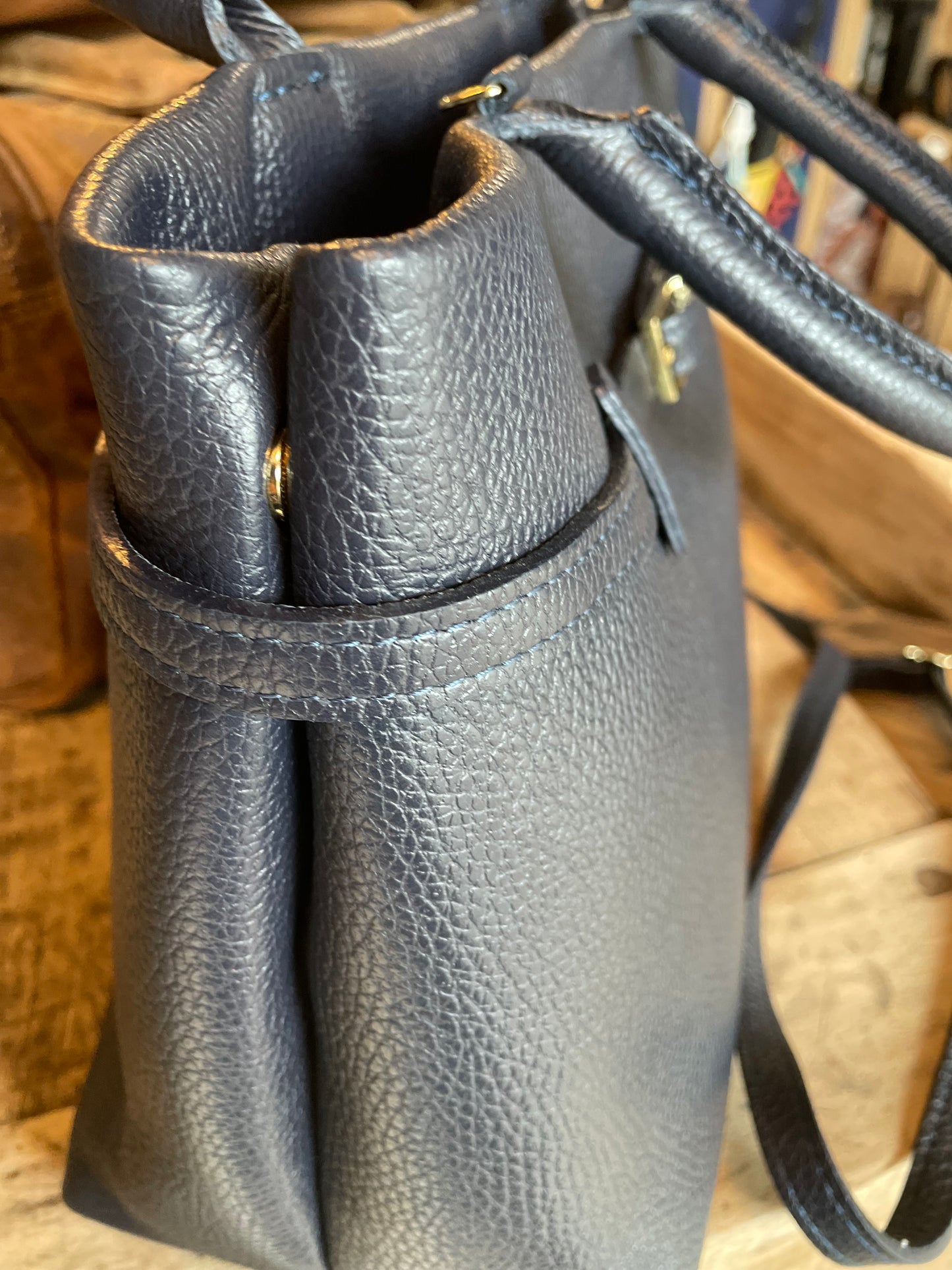 Sac Catherine en cuir grainé marine