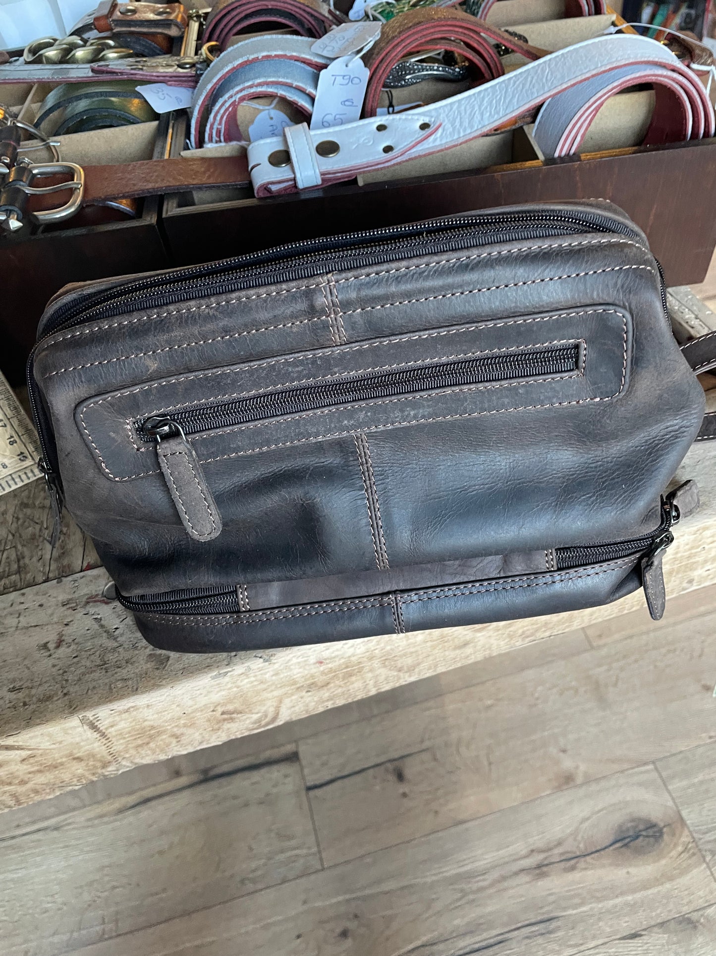 Trousse de toilette en cuir vintage brun - Green Wood