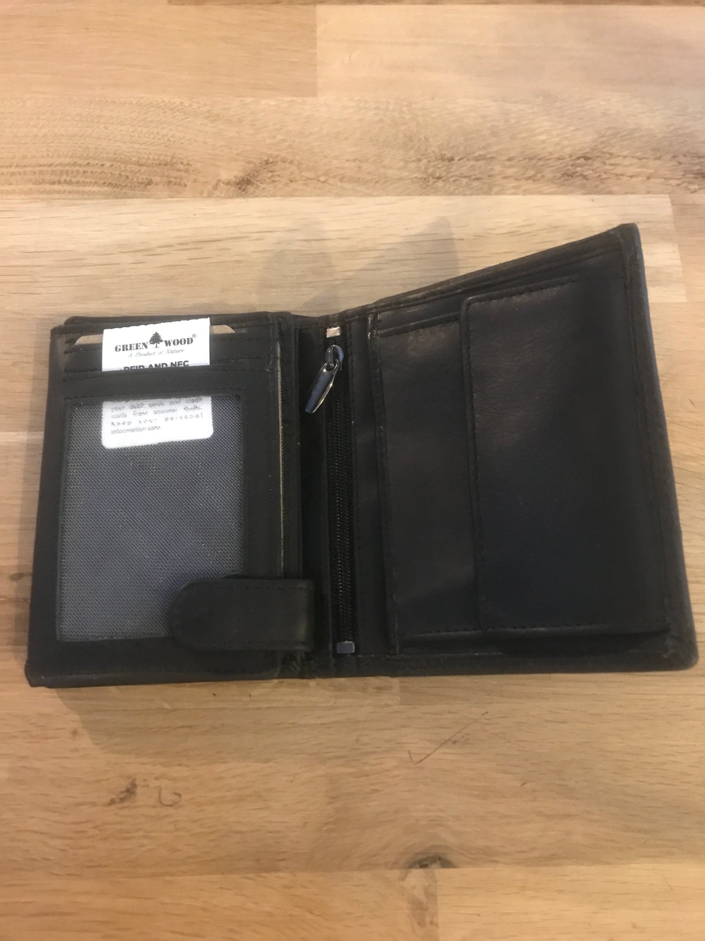 Portefeuille/porte-cartes/porte-monnaie en cuir noir Greenwood