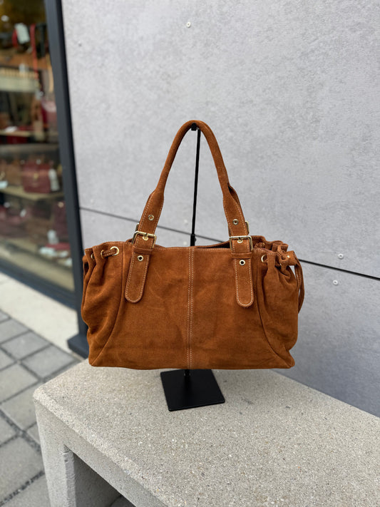 Sac Carla en cuir suédé coloris cognac