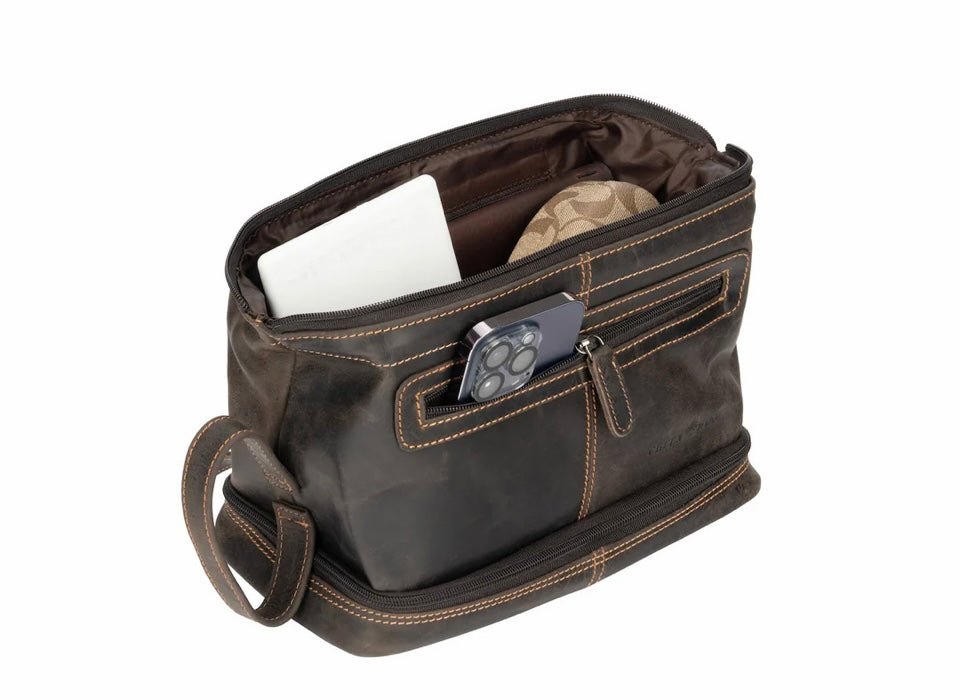 Trousse de toilette en cuir vintage brun - Green Wood