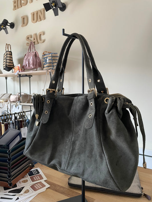 Sac Carla en cuir suédé (coloris kaki)