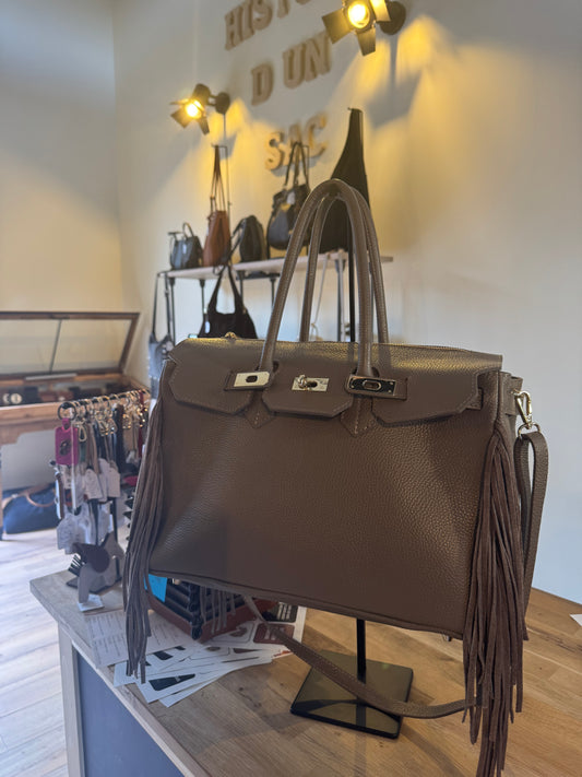 Sac Coline avec franges coloris taupe