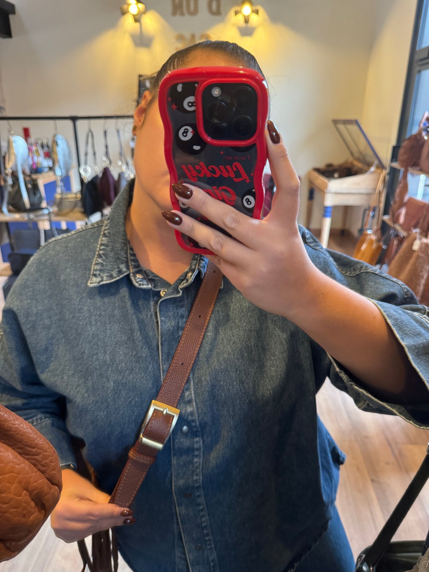 Banane Happy en daim et cuir grainé avec franges coloris marron