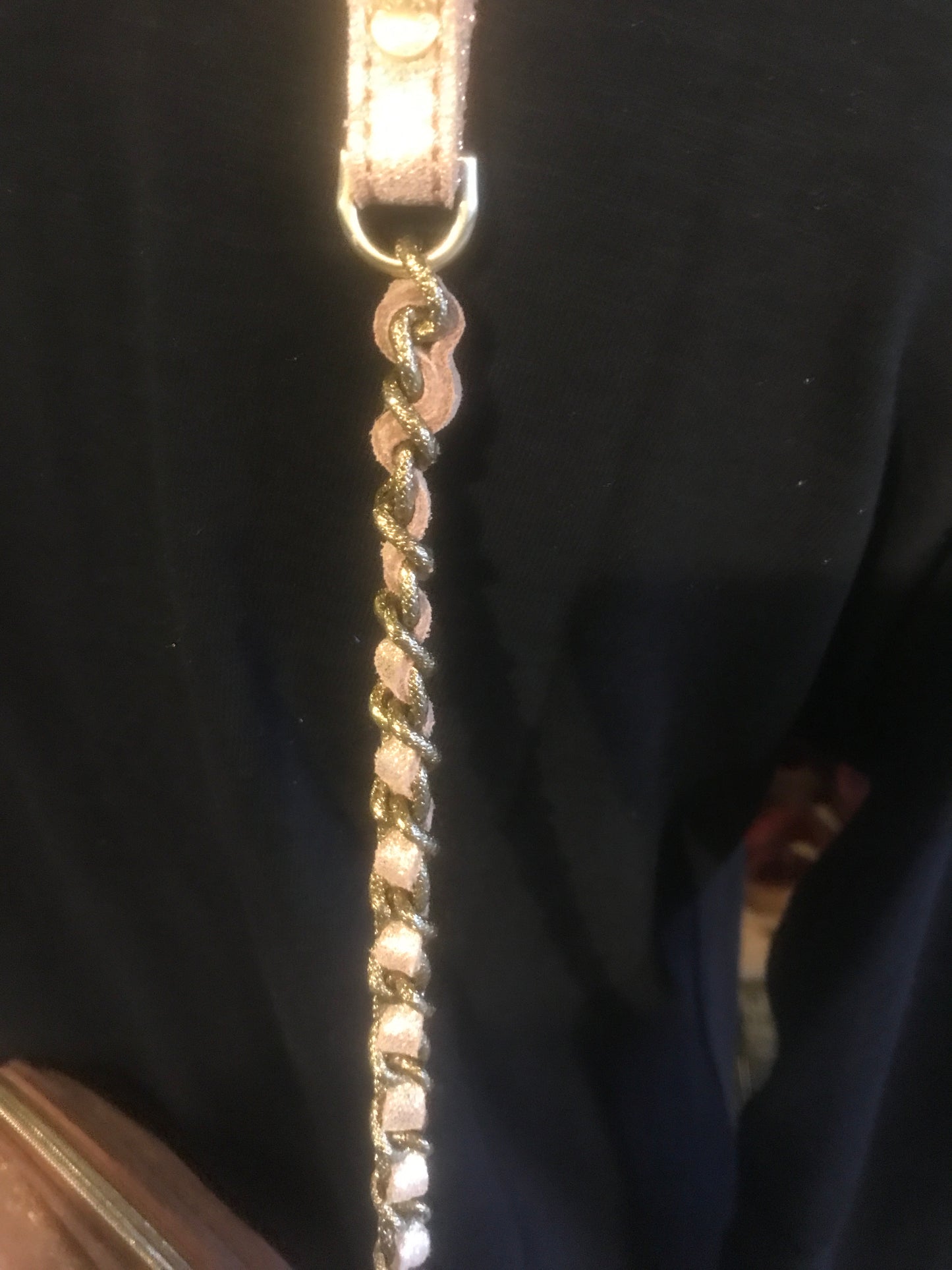 Bandoulière fine STRAP mi-chaine mi-cuir Rose irisé - Mila Louise