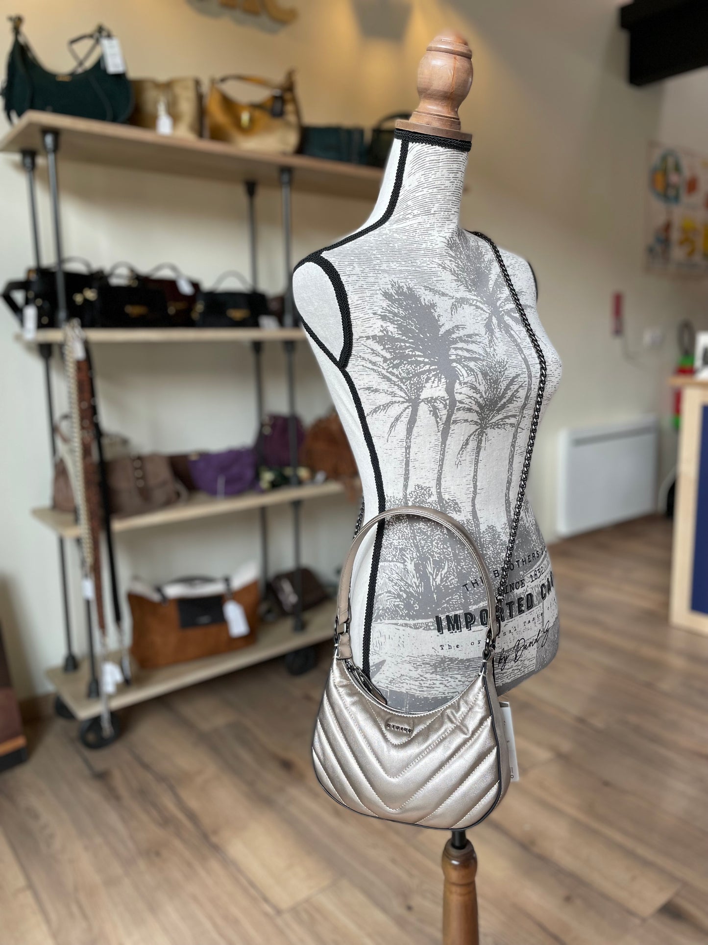 Sac bandoulière Rafale Demi-lune en cuir coloris platine ÉTRIER