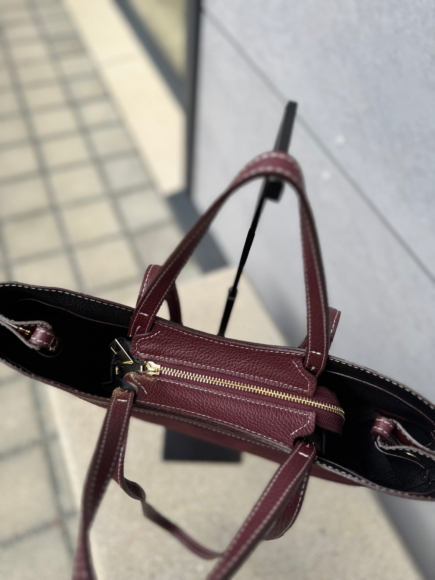 Sac Pauline en daim et cuir grainé coloris burgundy