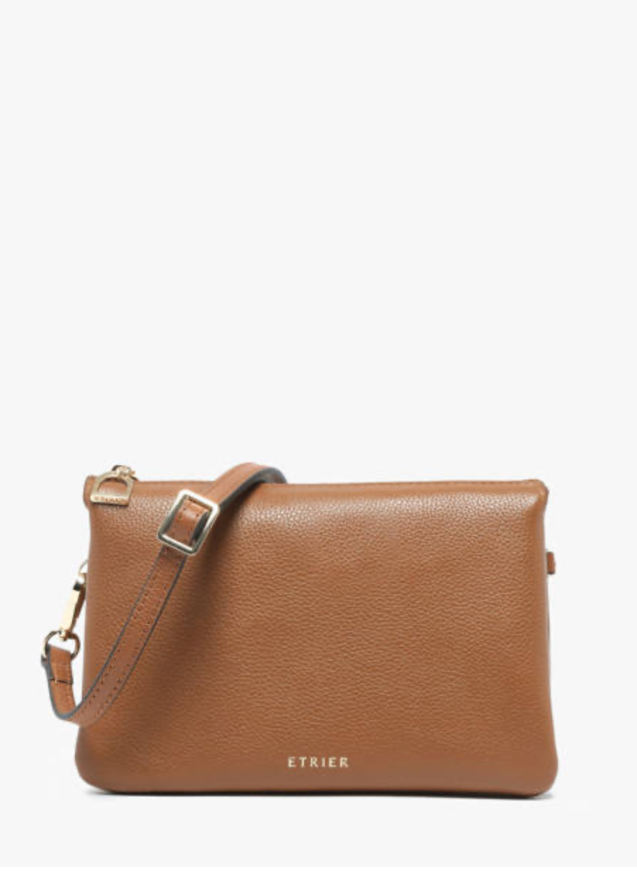 Sac bandoulière en cuir grainé Camel (3 compartiments )- Etrier
