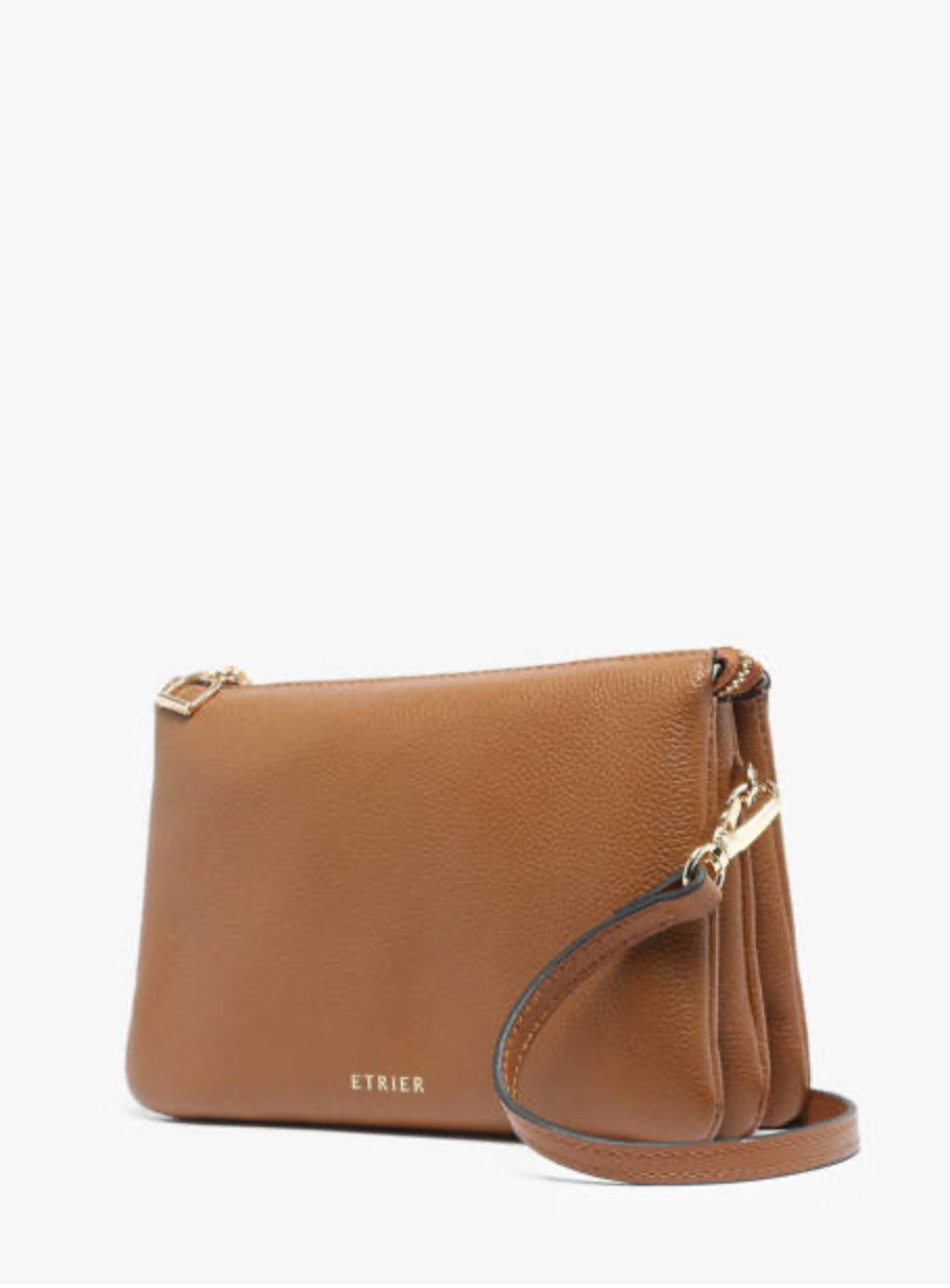 Sac bandoulière en cuir grainé Camel (3 compartiments )- Etrier