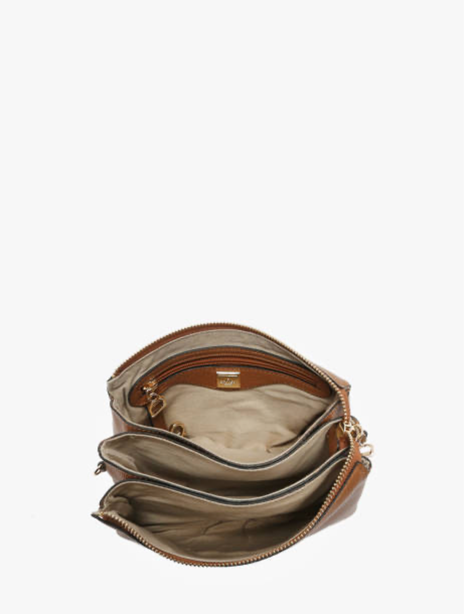 Sac bandoulière en cuir grainé Camel (3 compartiments )- Etrier
