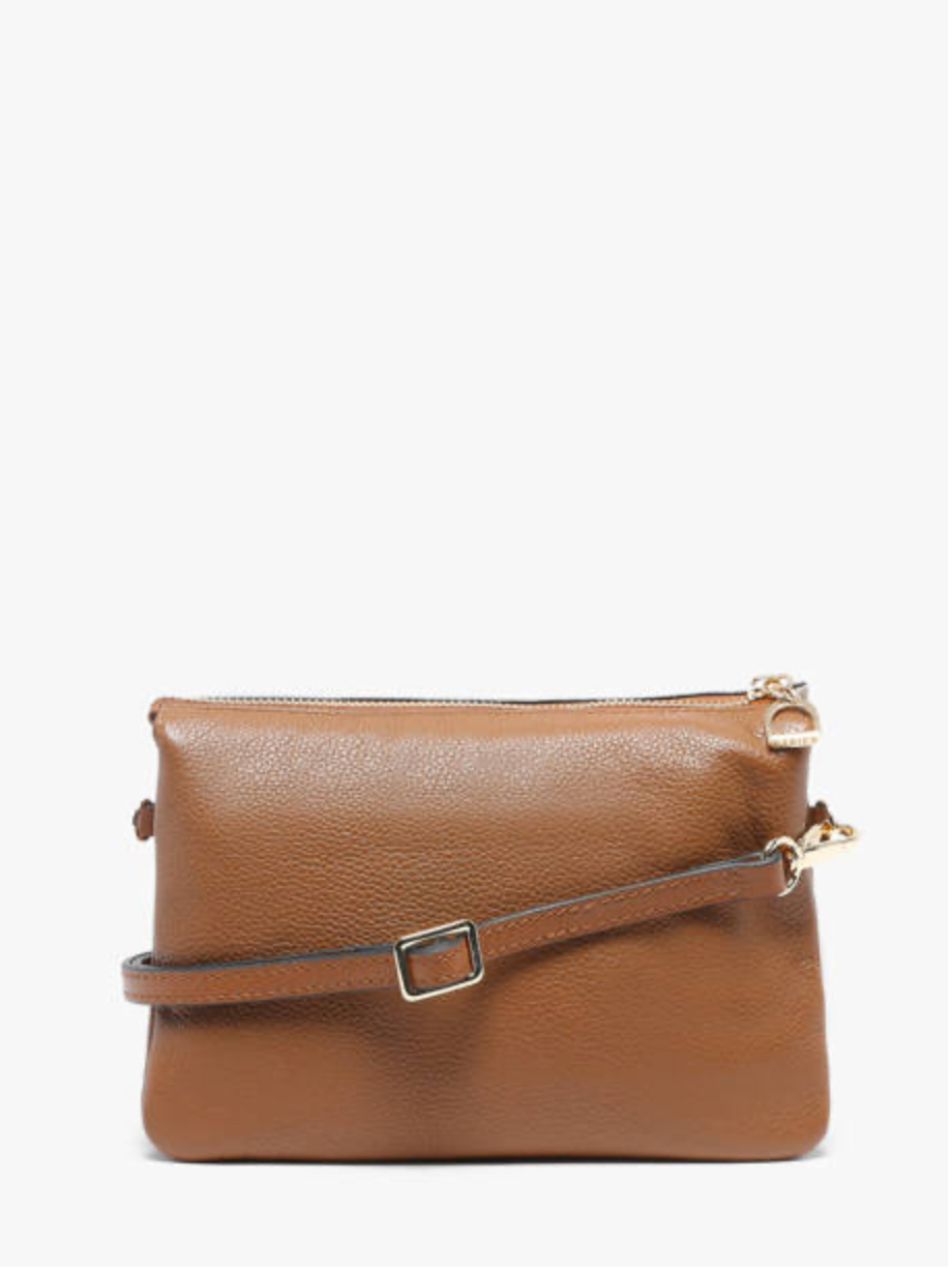 Sac bandoulière en cuir grainé Camel (3 compartiments )- Etrier