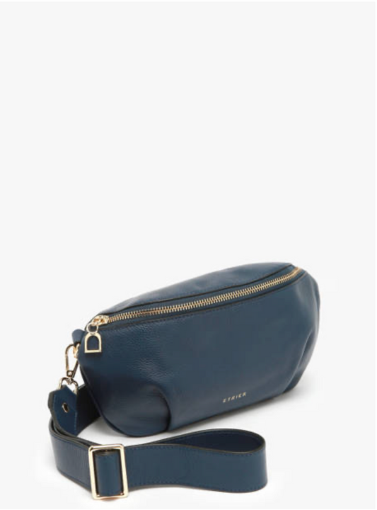 Sac banane médium en cuir grainé Marine - Étrier