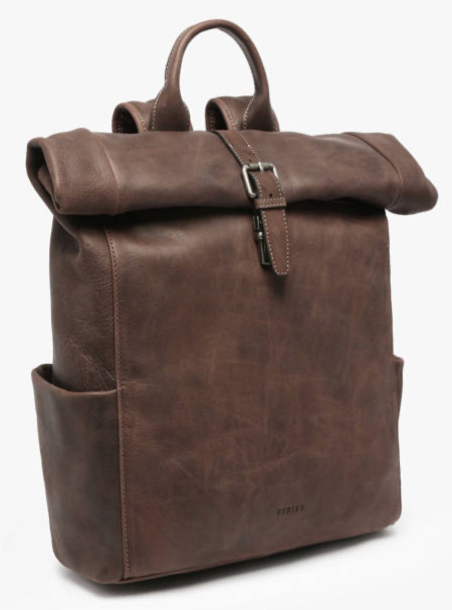 Sac à dos roulé en cuir ligne SPIDER coloris marron foncé - Etrier