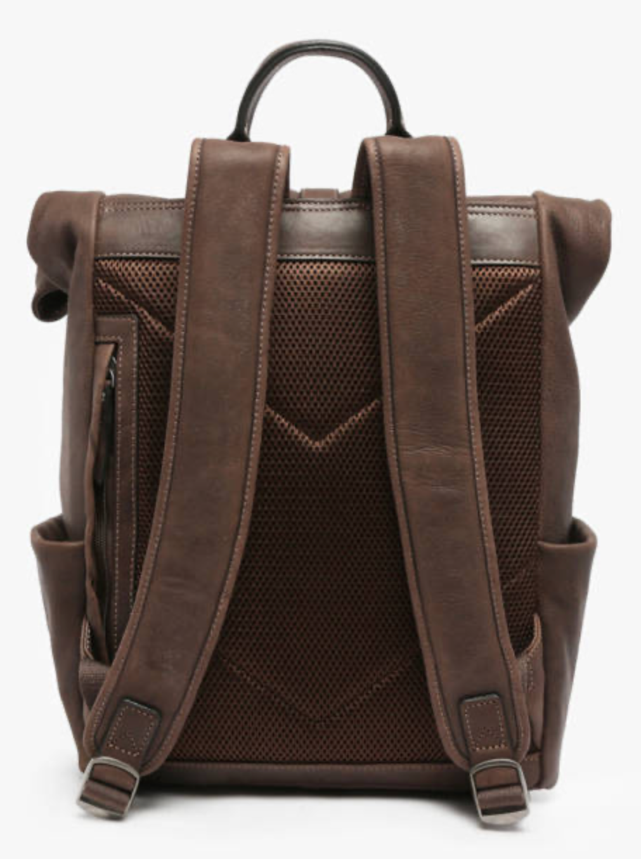Sac à dos roulé en cuir ligne SPIDER coloris marron foncé - Etrier