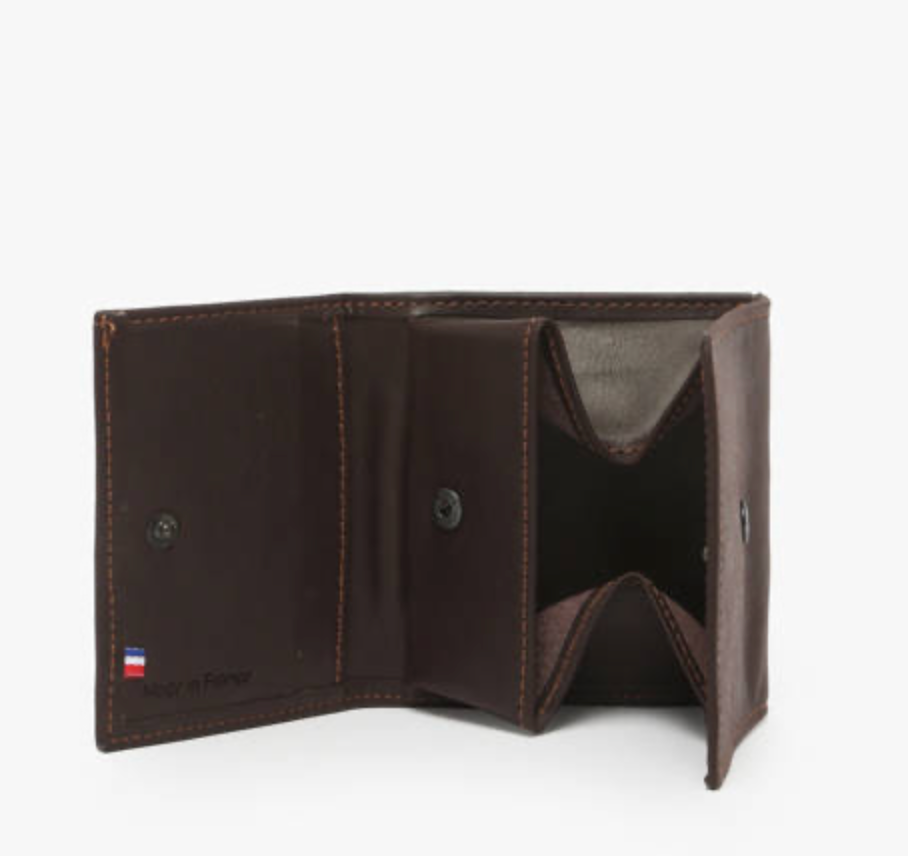 Porte-monnaie en cuir marron foncé /ligne Oil - Étrier