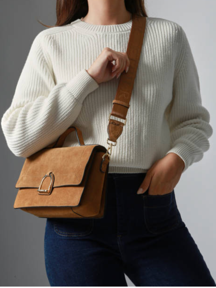 Sac bandoulière M Altesse Suédé Camel - Étrier