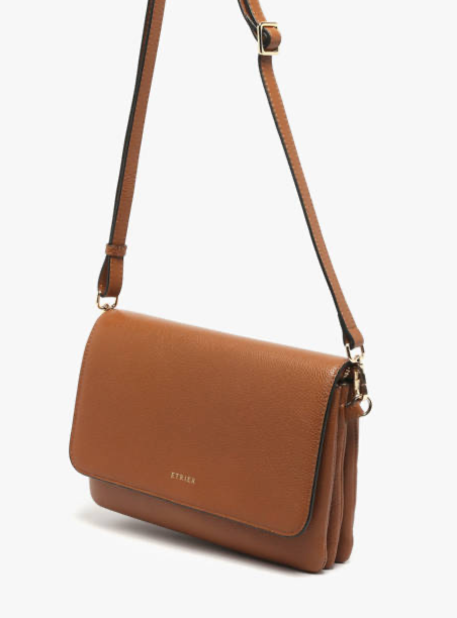 Sac bandoulière en cuir grainé Camel - Etrier