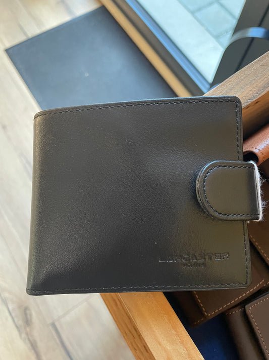 Petit portefeuille /porte monnaie en cuir lisse noir - Lancaster