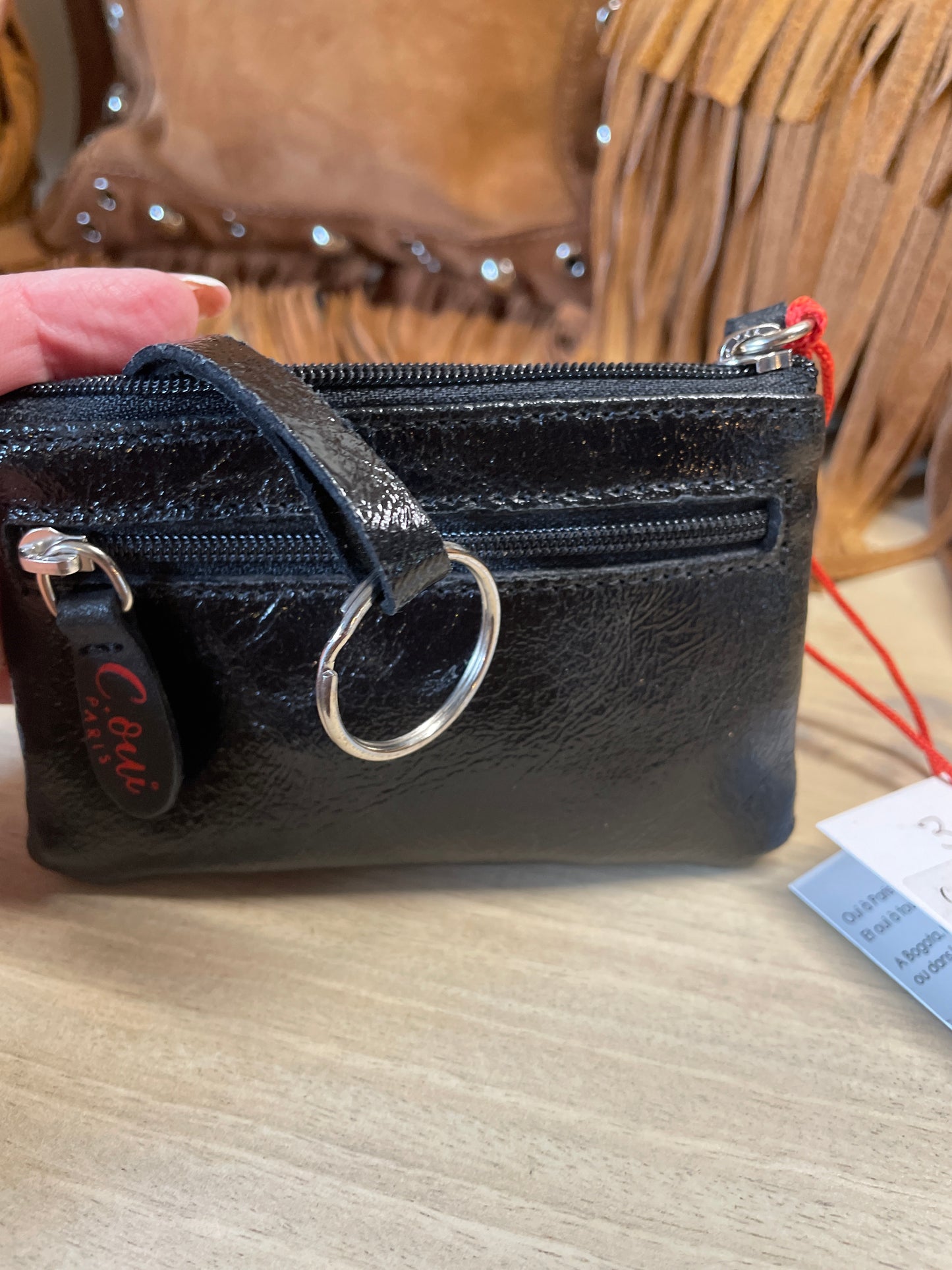 Porte monnaie en cuir verni noir - C-oui