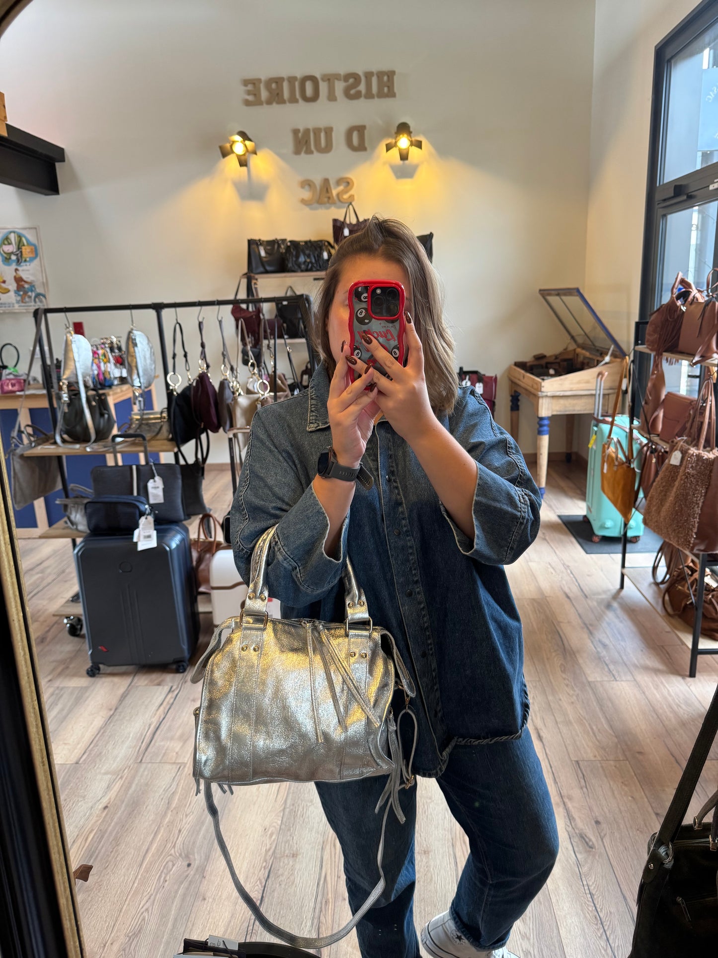 Sac Amandine moyen en cuir irisé coloris argenté