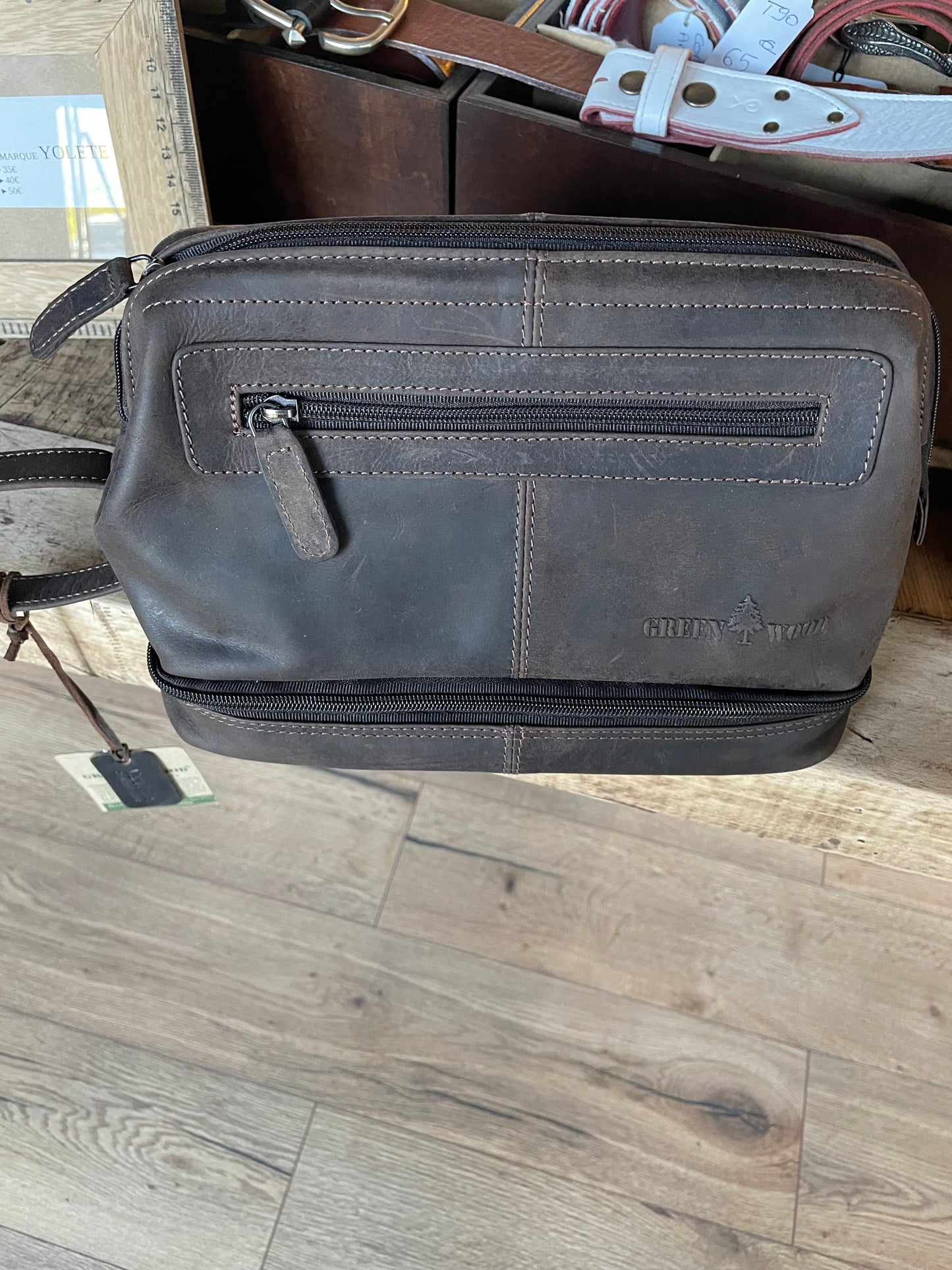Trousse de toilette en cuir vintage brun - Green Wood
