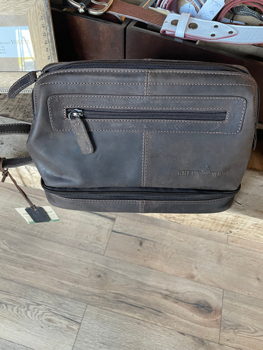 Trousse de toilette en cuir vintage brun - Green Wood